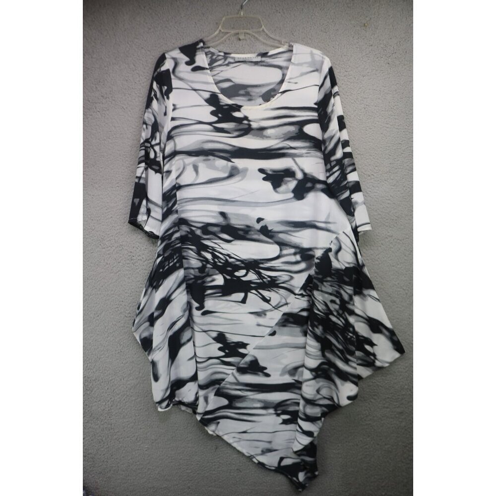 Bryn Walker 3/4 Sleeve Black/White Asymmetrical Dress-Size Small-Oversized-BOHO